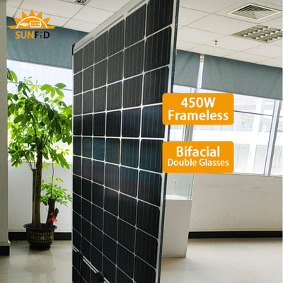 450W Frameless Monocrystalline Solar Panel Bifacial 10BB untuk Sistem Penyimpanan Energi Perumahan