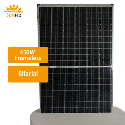 450W Frameless Monocrystalline Solar Panel Bifacial 10BB untuk Sistem Penyimpanan Energi Perumahan