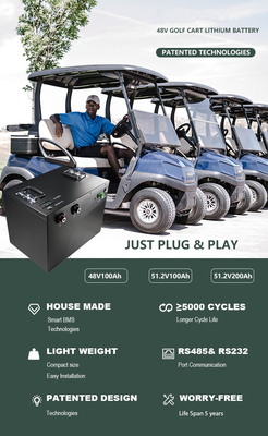 Baterai Lithium 100Ah 48 Volt Untuk Kereta Golf Lifepo4 51.2v 200Ah Dengan Pengisi Daya Bms